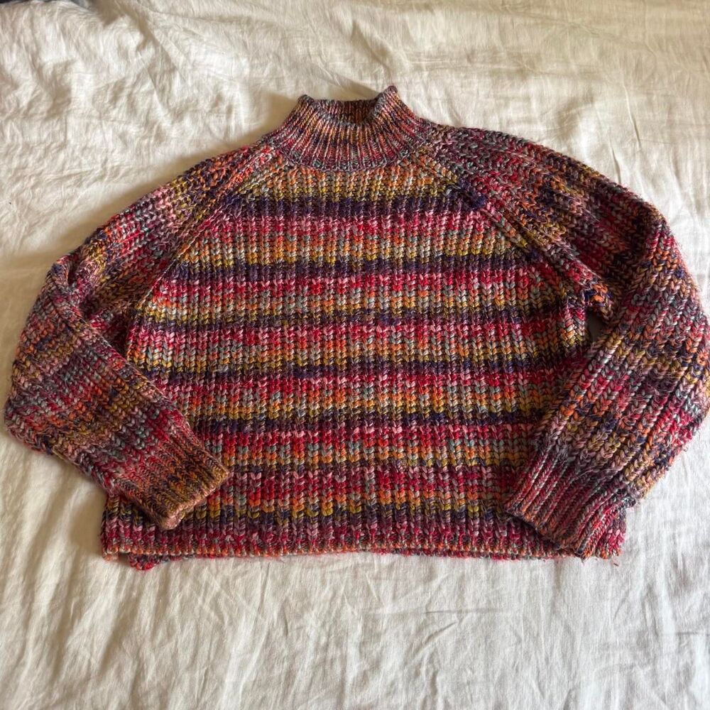 Desigual Colorful Pink Stripe Turtleneck Knit Sweater Size XL